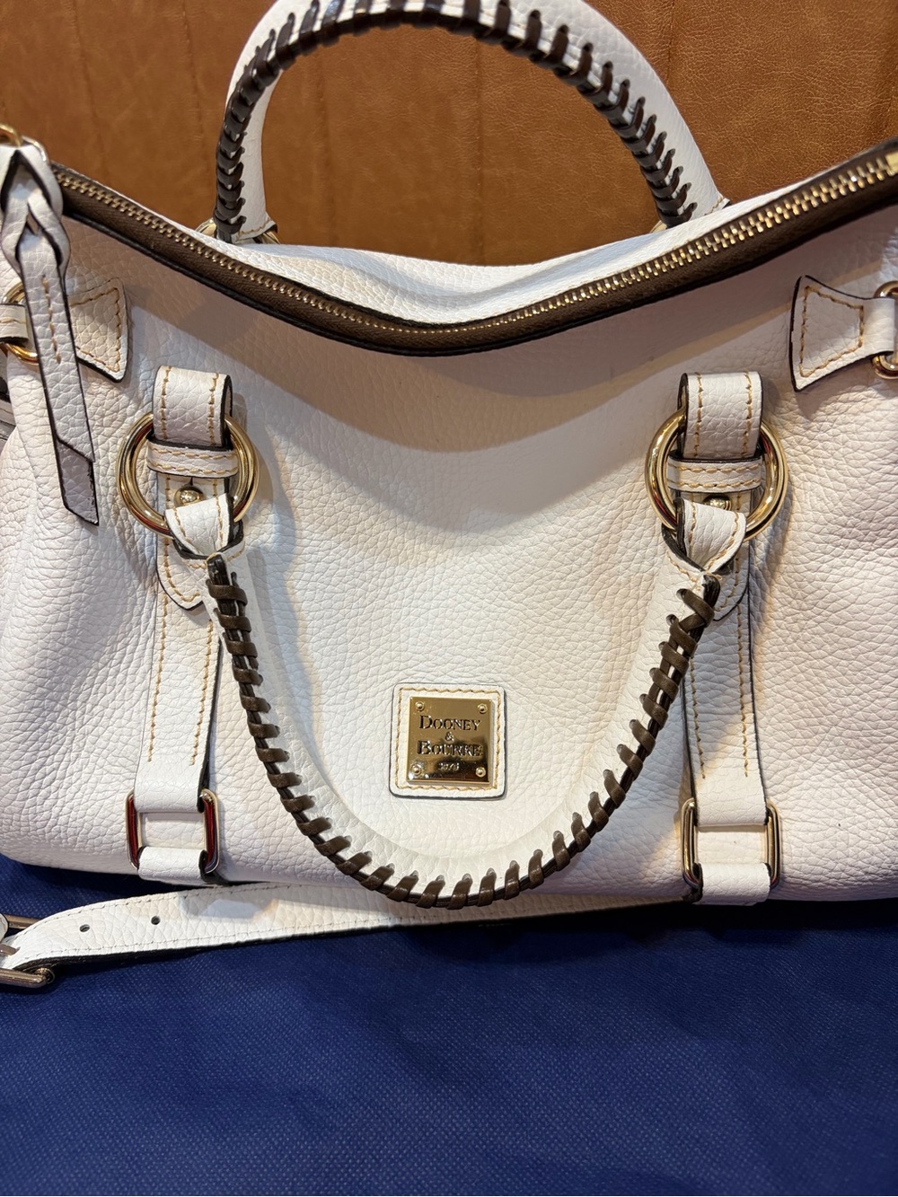 Dooney & Bourke White Pebble Leather Satchel with Gold Hardware - Picture 2 of 14